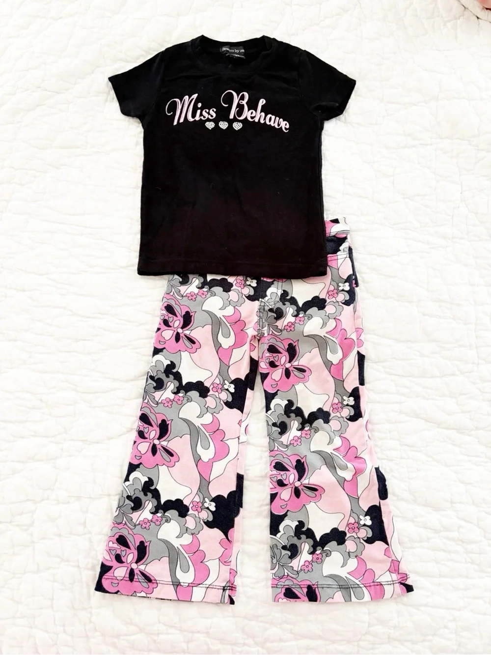 Flowers by Zoe Black Tee with Pink & Gray Floral Pajama Pants